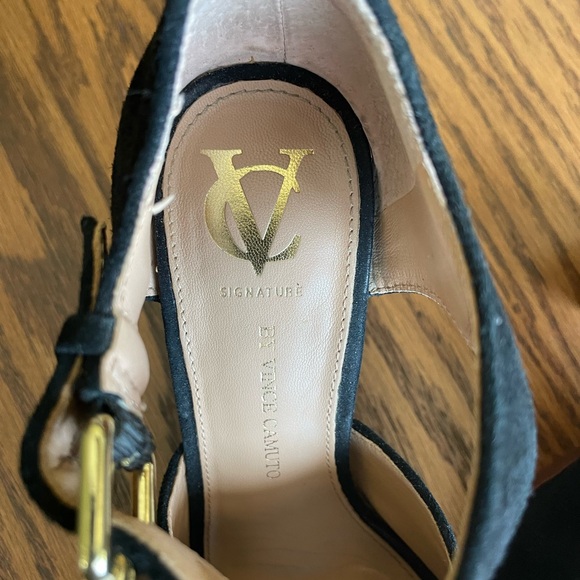 Vince Camuto Signature Black Suede Peep Toe Sandals Size 5.5 - Picture 5 of 6